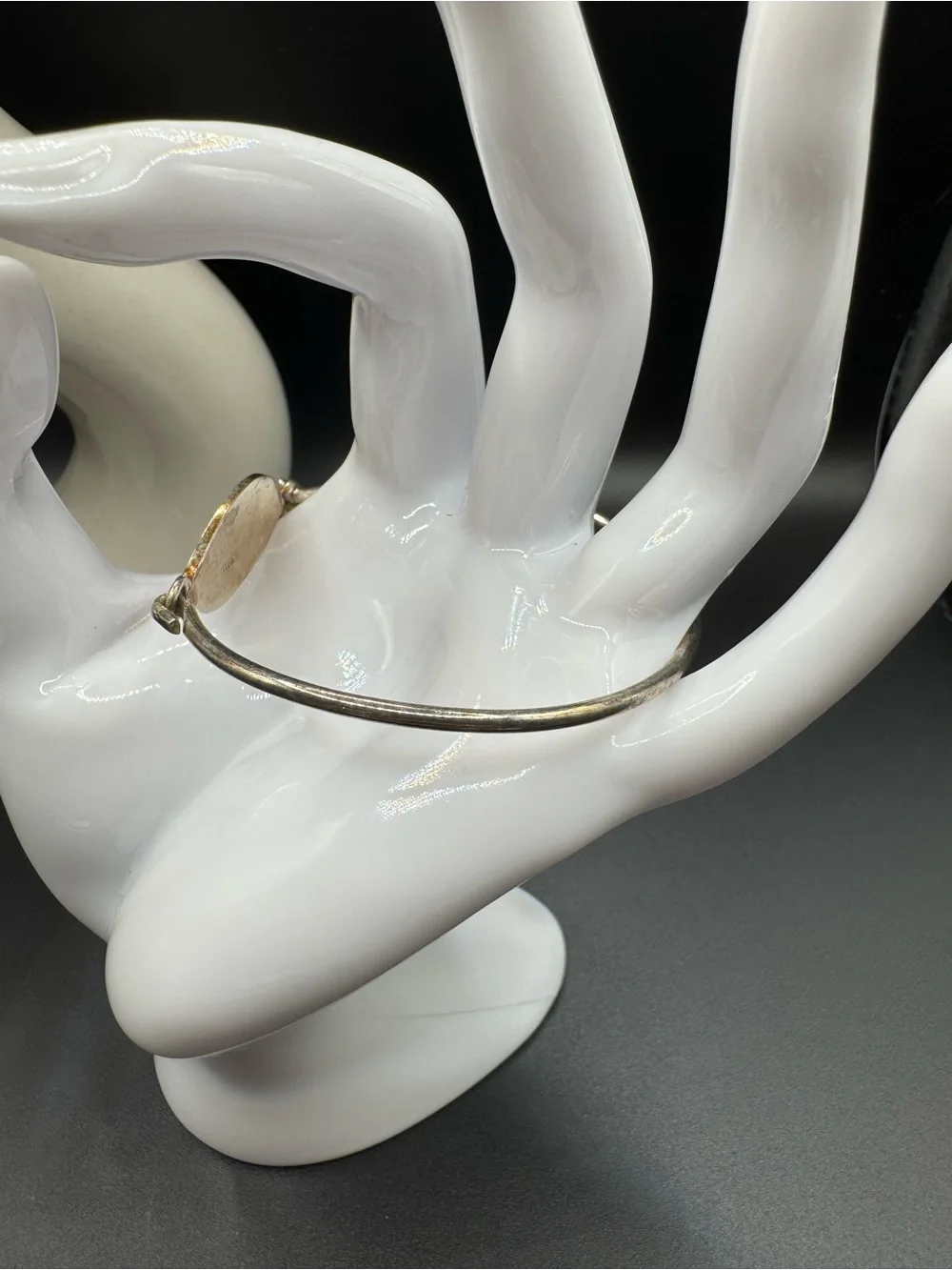Mexican Silver Alpaca Bangle Bracelet with Red Enamel & MOP Floral Inlay
